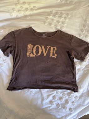 LOVE Western Brown Crewneck Tee with Tan Print